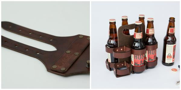 Leather 6-Pack Holder - The Spartan Carton - Walnut
